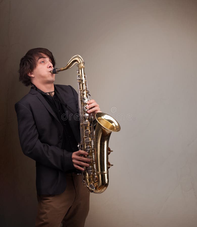 Young Musician Playing on Saxophone Stock Photo Image of instrument