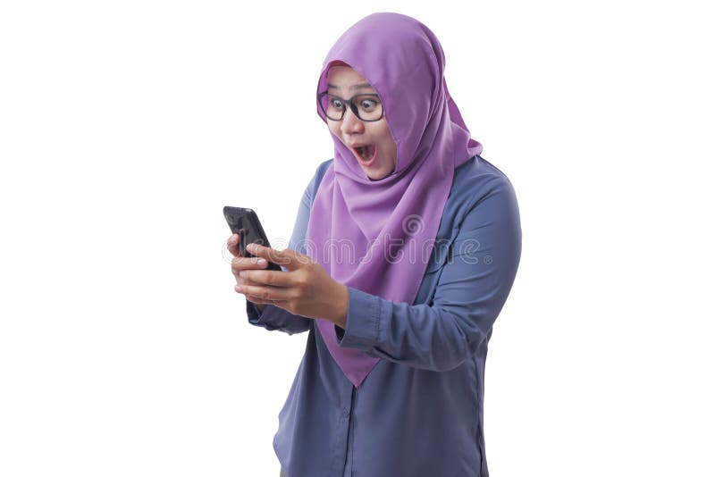 Young Muslim Woman Get Shock Surprised Get Good News on Her Phone