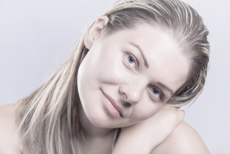 Young natural beauty face, blond hair woman with no make up