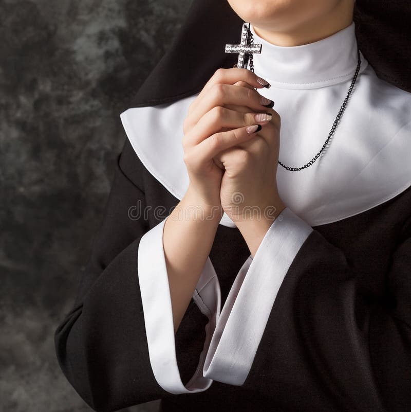 Nun Praying Prayer Christian Religion Catholic Stock