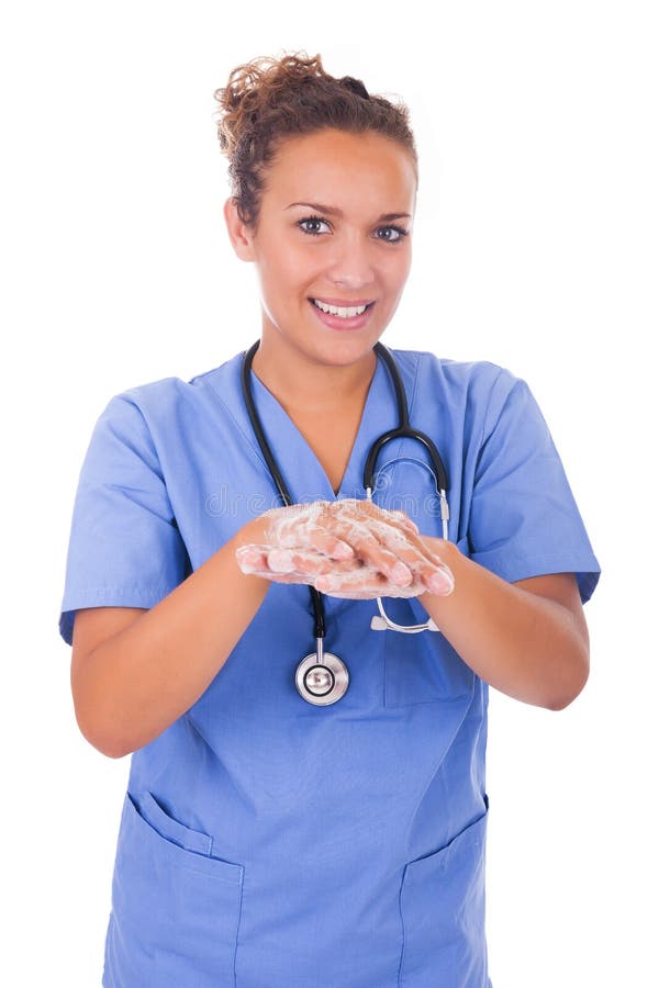 Young Nurse Washing Hands with Soap Stock Image Image of healthcare