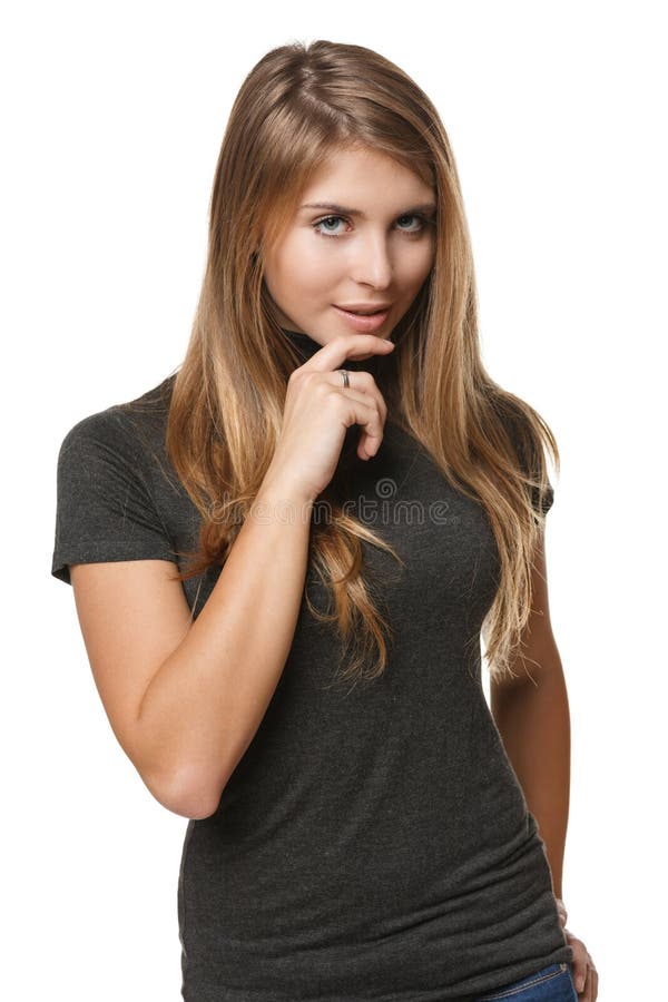 Surprised Woman Looking Through The Magnifying Glass Downwards Stock ...