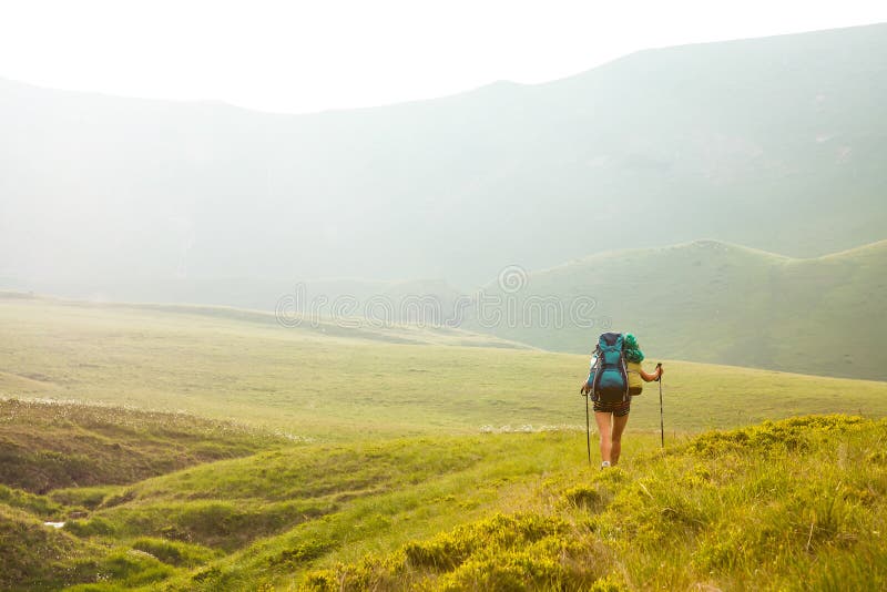 Young people are hiking in Carpathian mountains in summertime royalty free stock photos Young people are hiking in Carpathian mountains in summertime royalty free stock photos
