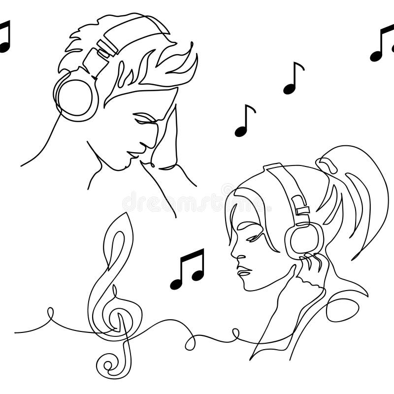 Young People Listen To Music In Headphones Vector Pattern With Musical young-people-listen-to-music-in-headphones-vector-pattern-with-musical