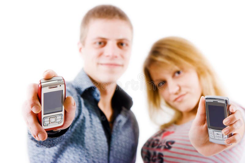 Young people with mobile phones stock photos