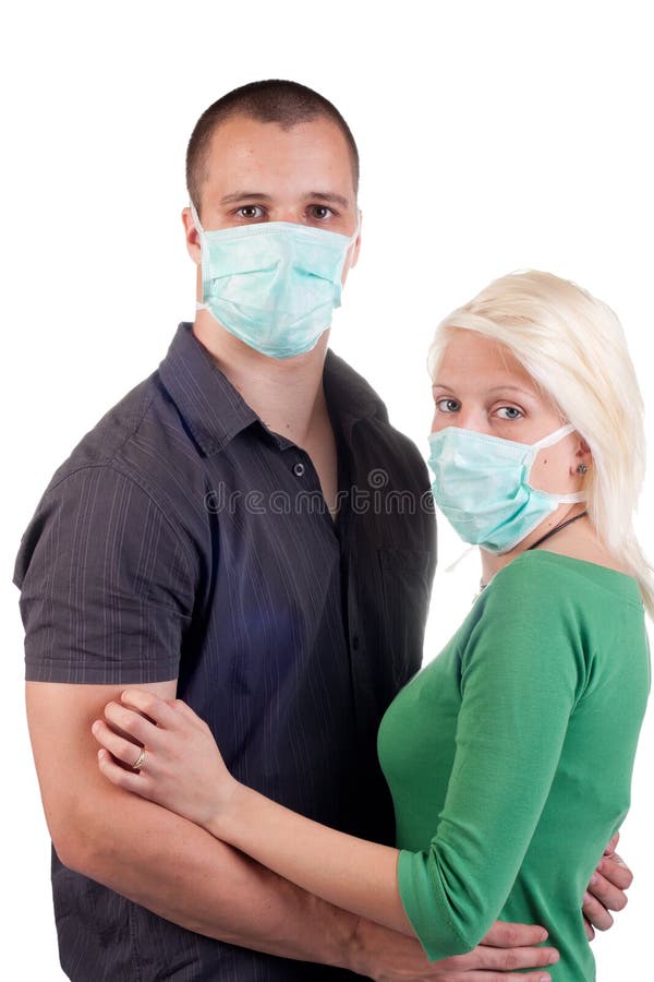 Young people wearing flu masks stock photo