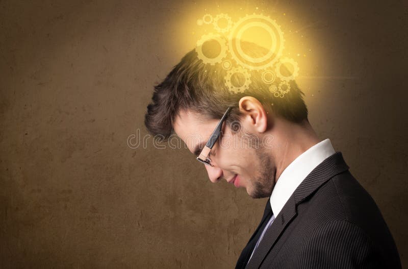 Young person thinking with a glowing machine head illustration