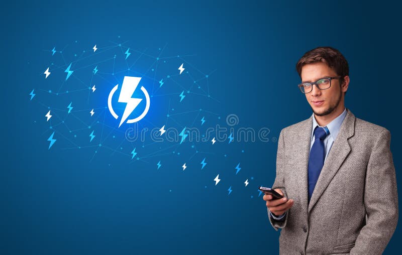 Person using phone with power concept stock photos Person using phone with power concept stock photos