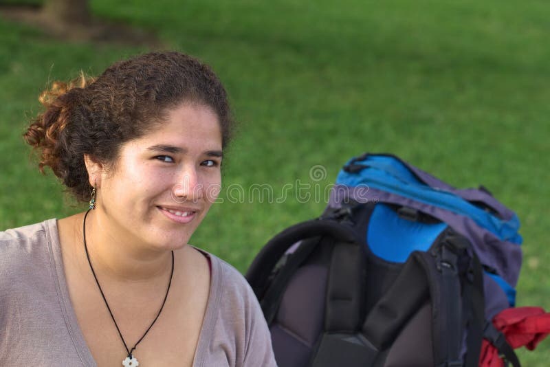 Young Peruvian Woman with Backpack royalty free stock photo