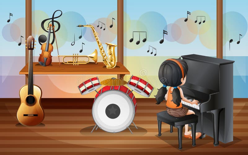 A Young Pianist Inside the Music Room Stock Vector Illustration of electric, drawing 37891164
