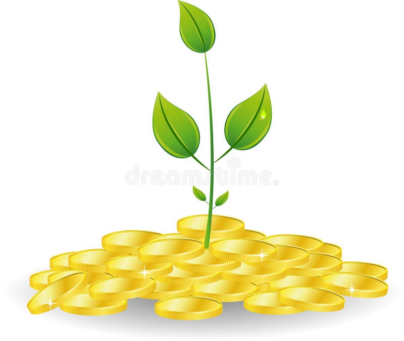 Young plant with golden coins