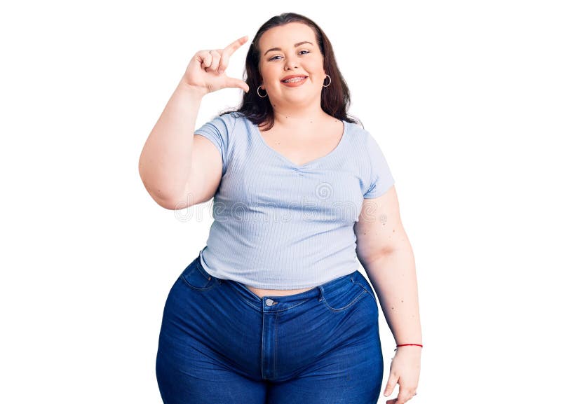 https://thumbs.dreamstime.com/b/young-plus-size-woman-wearing-casual-clothes-smiling-confident-gesturing-hand-doing-small-sign-fingers-looking-camera-226689941.jpg