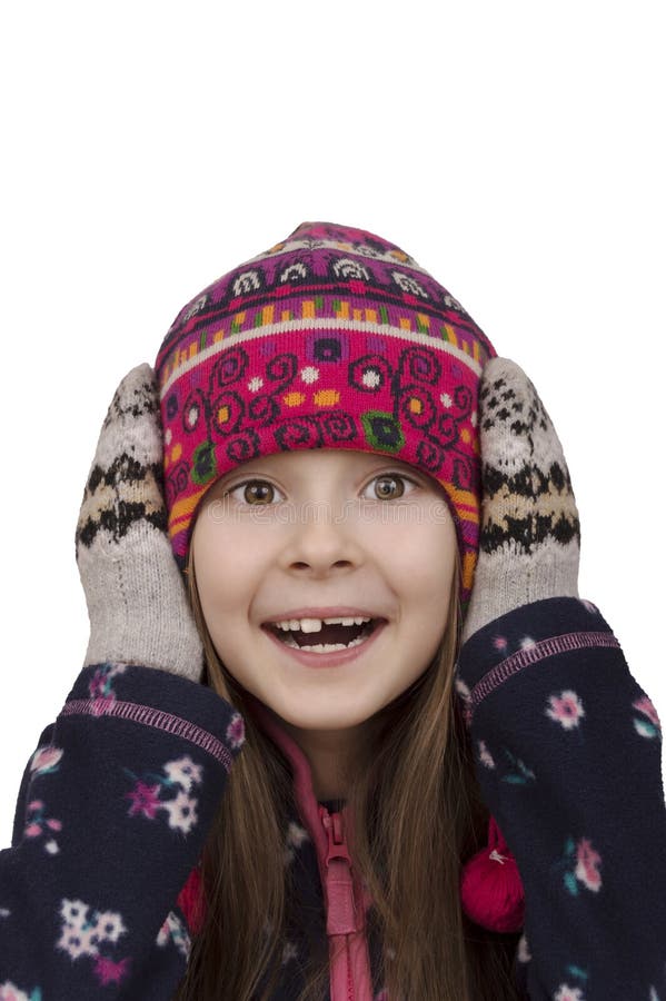Young Posing Girl in Winter Hat and Mittens Stock Photo Image of