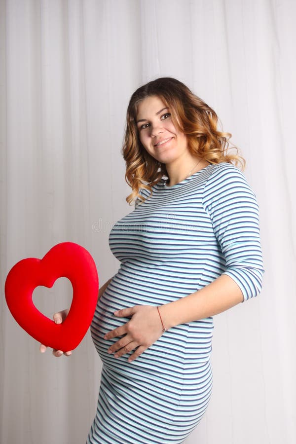 Young Pregnant Woman In Striped Dress Stock Image Image Of Beauty