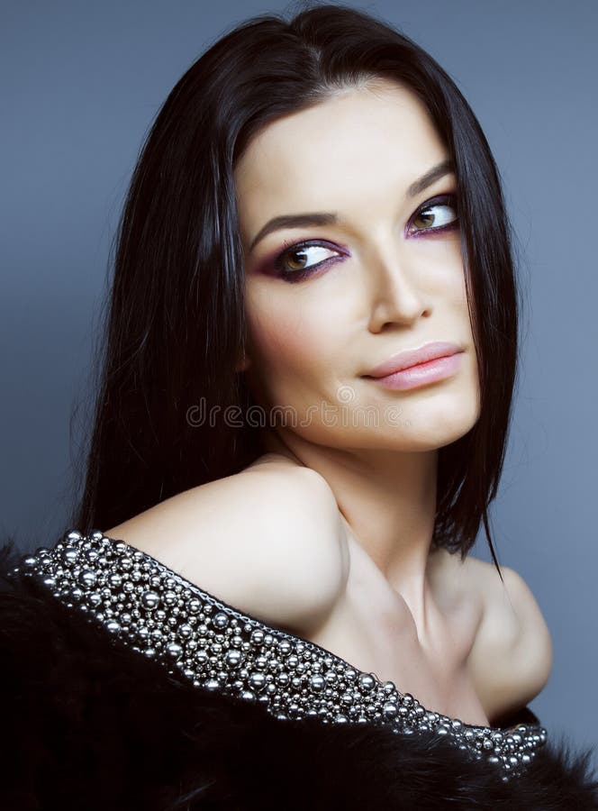 Young Pretty Brunett Woman Dressed Stylish in Fur Stock Image - Image ...