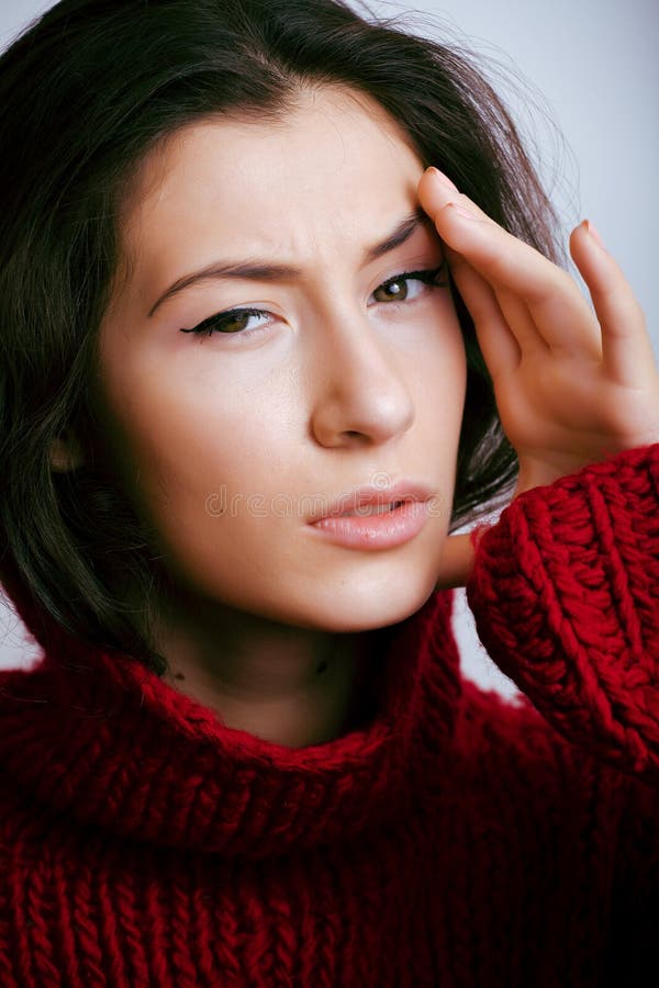 Young Pretty Woman In Sweater And Scarf All Over Her Face Lifestyle 