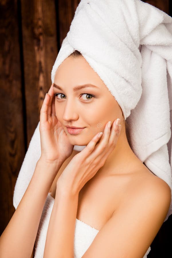 Young Pretty Cute Girl With Towel On Her Head Stock Image Image Of 