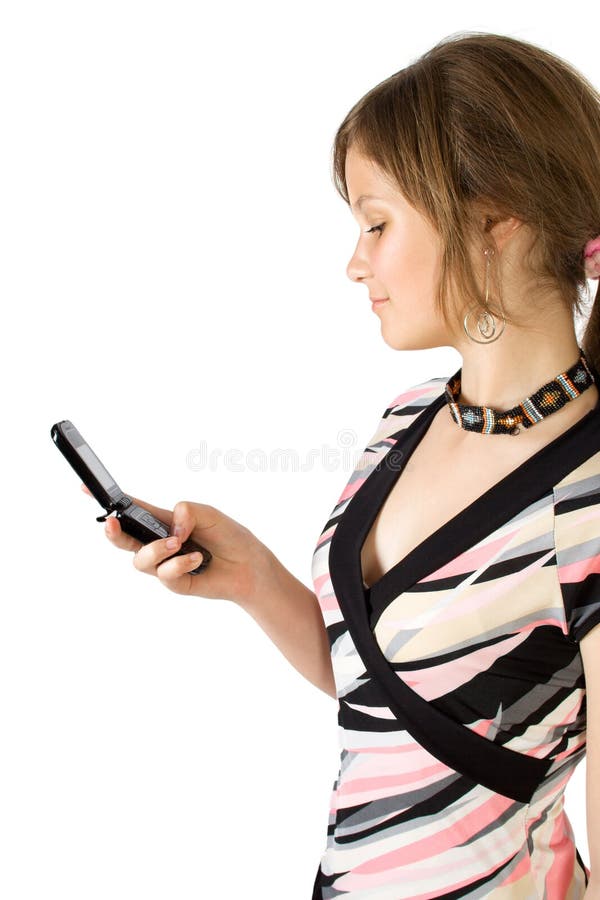 Young pretty girl read SMS