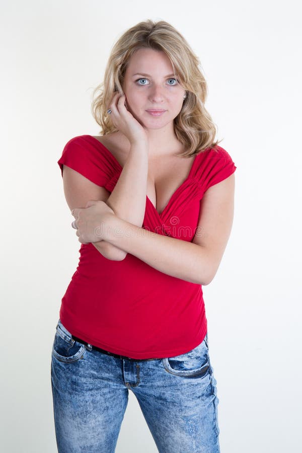 Young and Pretty Girl with a Red Top Stock Photo Image of laughter