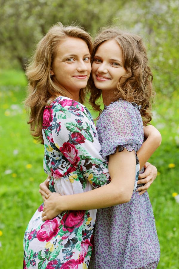 Young Pretty Girlfriends Over Nature Background Stock Im