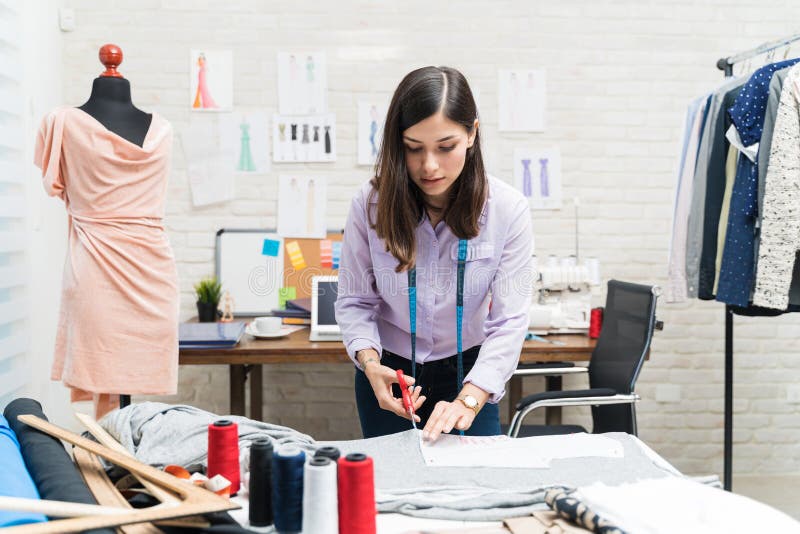 Confident Fashion Designer at Work Stock Photo - Image of fabric ...