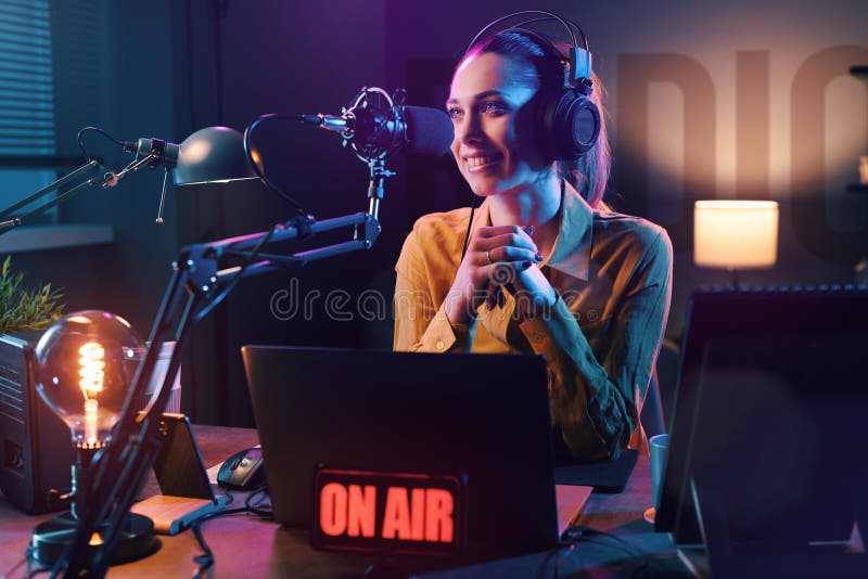 Young Radio Host Broadcasting in the Studio Stock Image Image of host