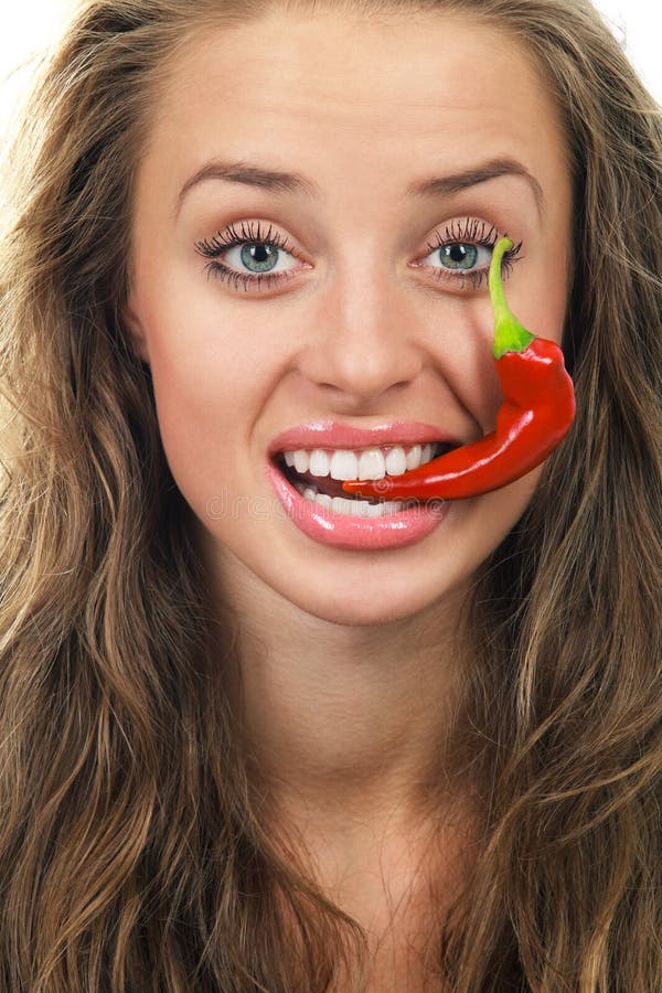 Young with Red Hot Chilli Pepper Stock Photo Image of beauty, eating