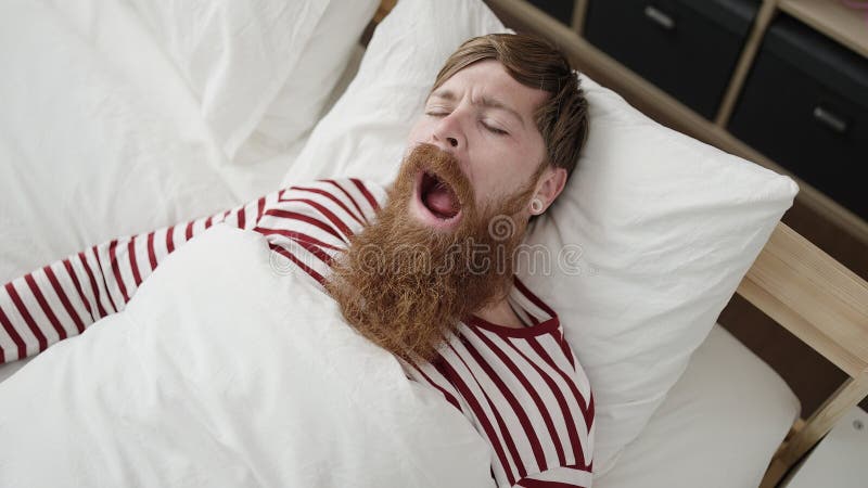 Young Redhead Man Lying on Bed Sleeping at Bedroom Stock Image - Image ...