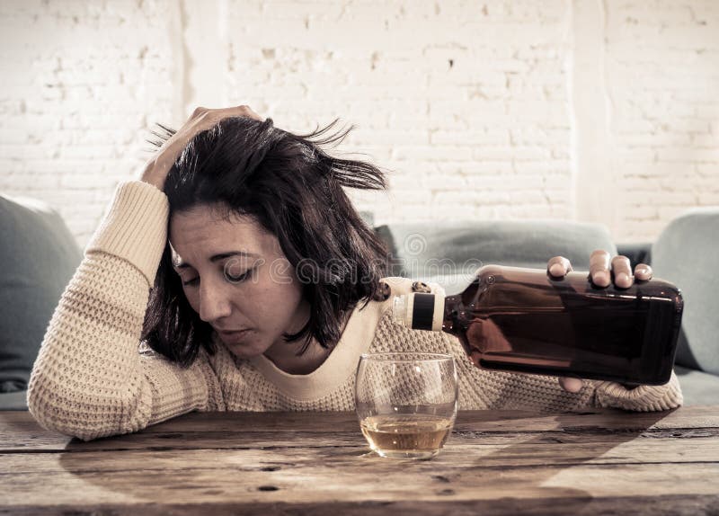 Young, Sad, Unhappy, Helpless Woman Drinking Alcohol. Human Emotions ...