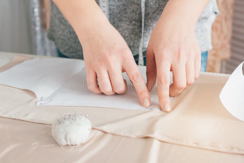 Young Seamstress Makes Clothes Cutting Fabric Stock Image - Image of ...