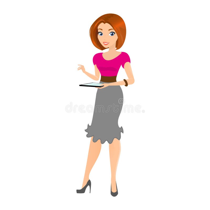 Young sensual pretty woman holds a tablet pc in he royalty free illustration