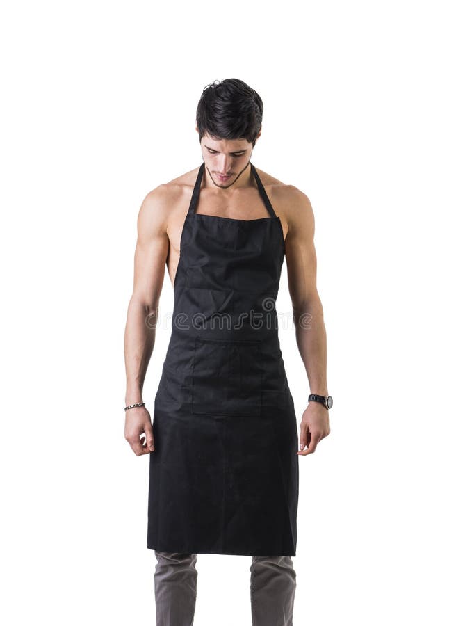 Young Shirtless Chef Or Waiter Wearing Only Apron Stock Image Image Of Confident Background 