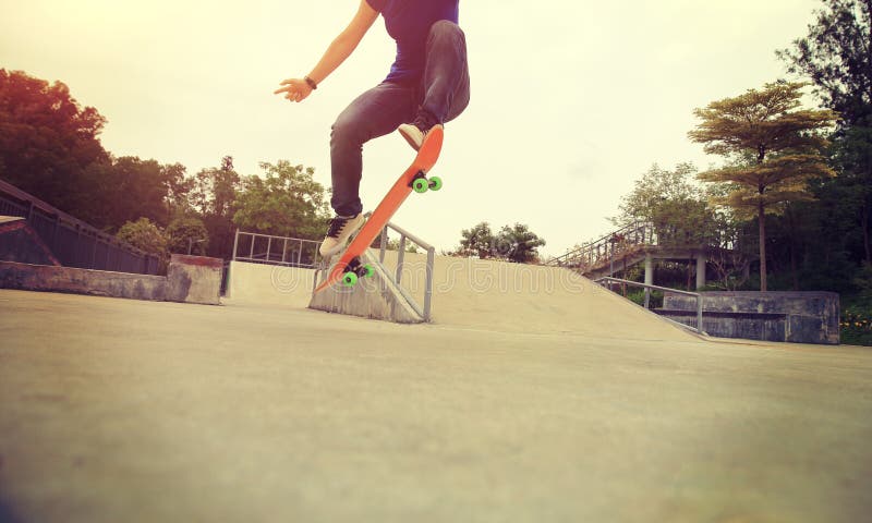 Skateboarder Practice Ollie Trick at Skatepark Stock Image - Image of ...