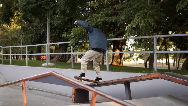 Huge rail grind on roller skates