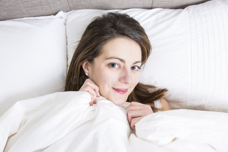 Young Sleeping Woman In Bedroom At Home Wearing In White Stock Image Image Of Caucasian Sheet 