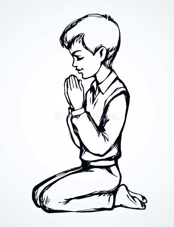 Little boy is praying. Vector drawing