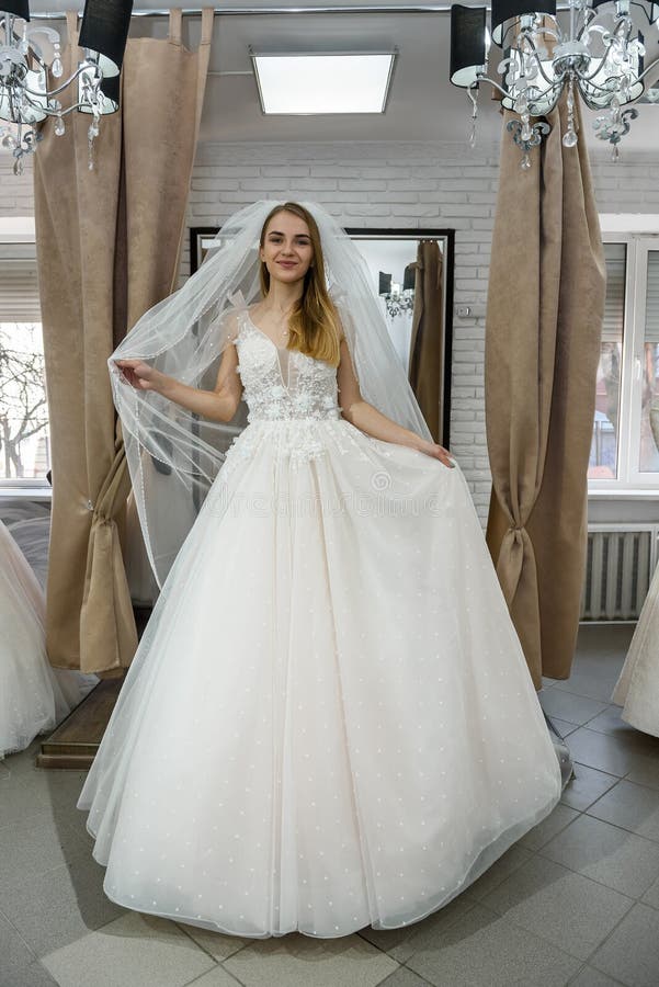 Beautiful Blonde Bride Posing in Wedding Dress Stock Image Image of feminine, adult 174645229