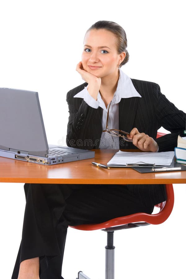 Young smiling businesswoman with laptop