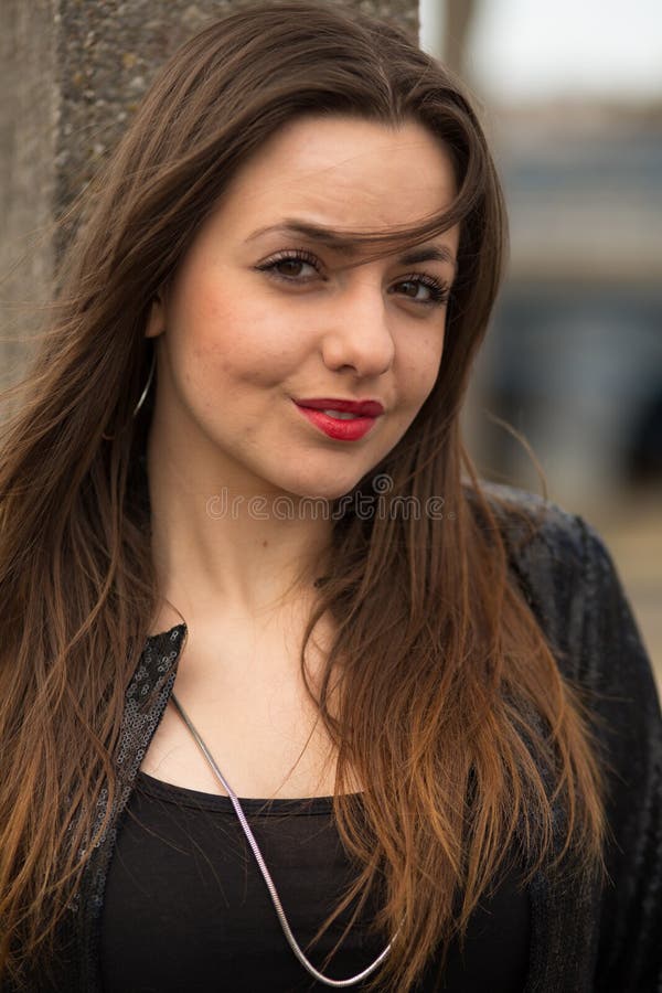 Young Smiling Girl in a Black Jacket Stock Photo Image of cheerful