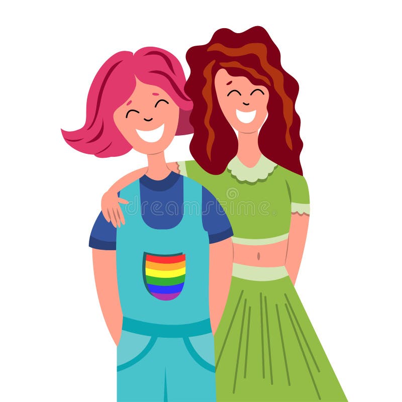 Young Smiling Lesbian Women Happy Pride Month Non Traditional Same 