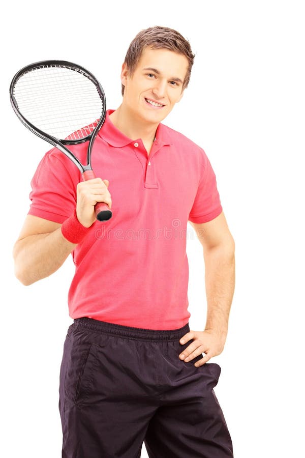 Young Smiling Man Holding a Tennis Racket and Posing Stock Photo Image of energy, looking