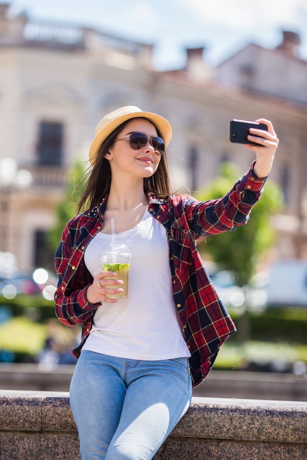 Young smiling teen happy woman making selfie royalty free stock images Young smiling teen happy woman making selfie royalty free stock images