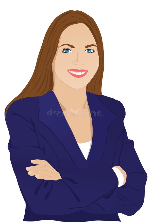 Young smiling woman in a blue business suit royalty free illustration