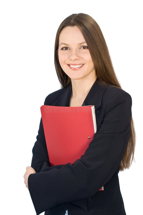 Young smiling woman with a folder in hands