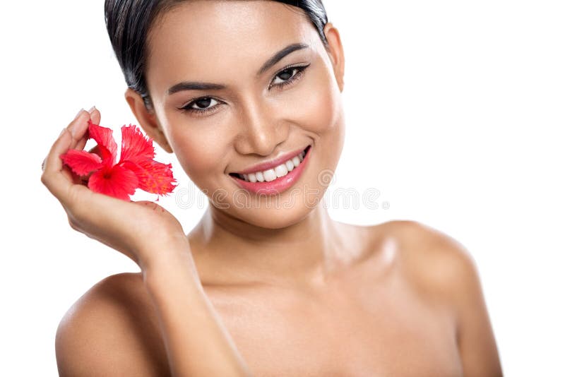 Young smiling woman over white stock photo