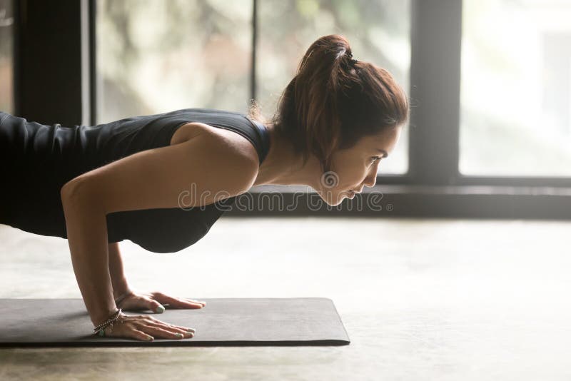 Young Attractive Woman in Chaturanga Dandasana Pose, Studio, Sid Stock  Image - Image of asana, person: 101077545