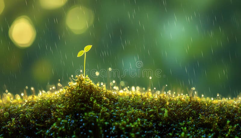 Young sprout in the rain, closeup royalty free stock images