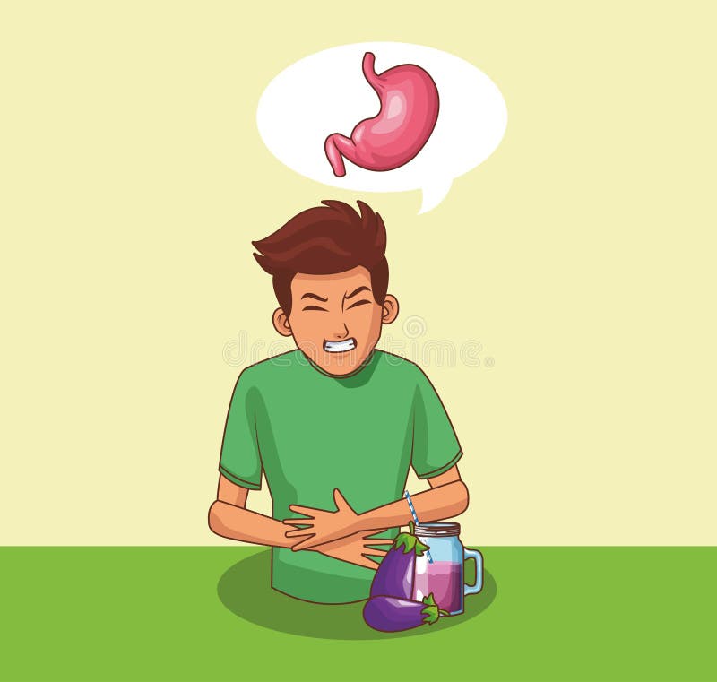 Young man with stomach ache cartoons vector illustration graphic design.