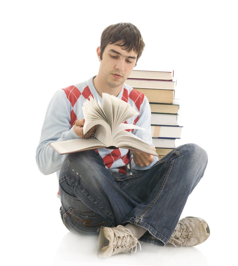 The young student with the books isolated on a whi