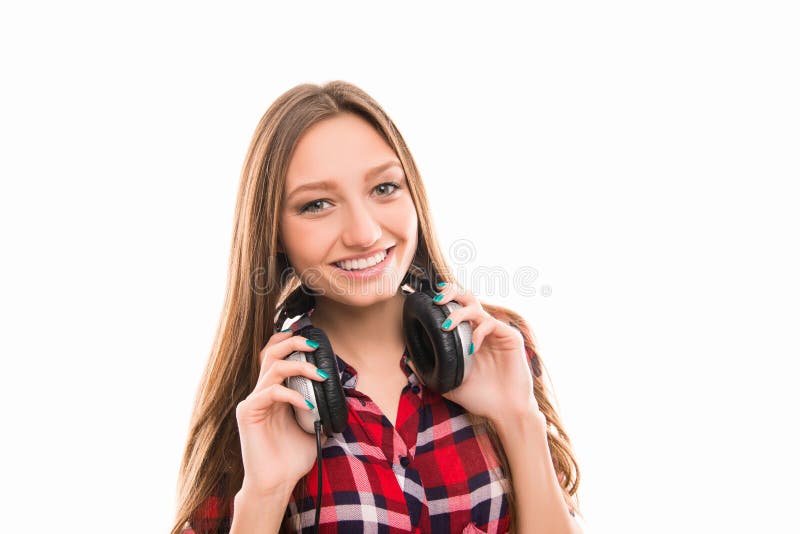 Young student girl with modern head-phones